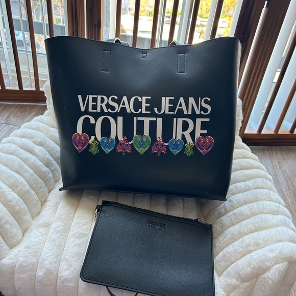 Versace Jeans Collection Handbags - Versace Jeans Couture Black Tote with Colorful Heart Accents Revisable